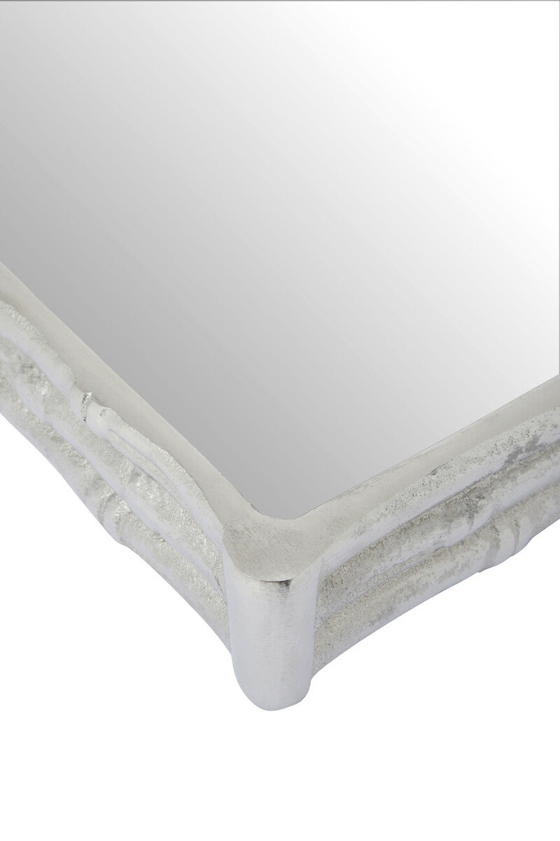 Hiba Silver Finish Bamboo Effect Mirrored Tray