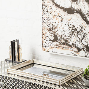 Hiba Silver Finish Bamboo Effect Mirrored Tray