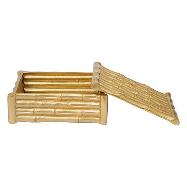 Hiba Small Gold Finish Bamboo Effect Trinket Box