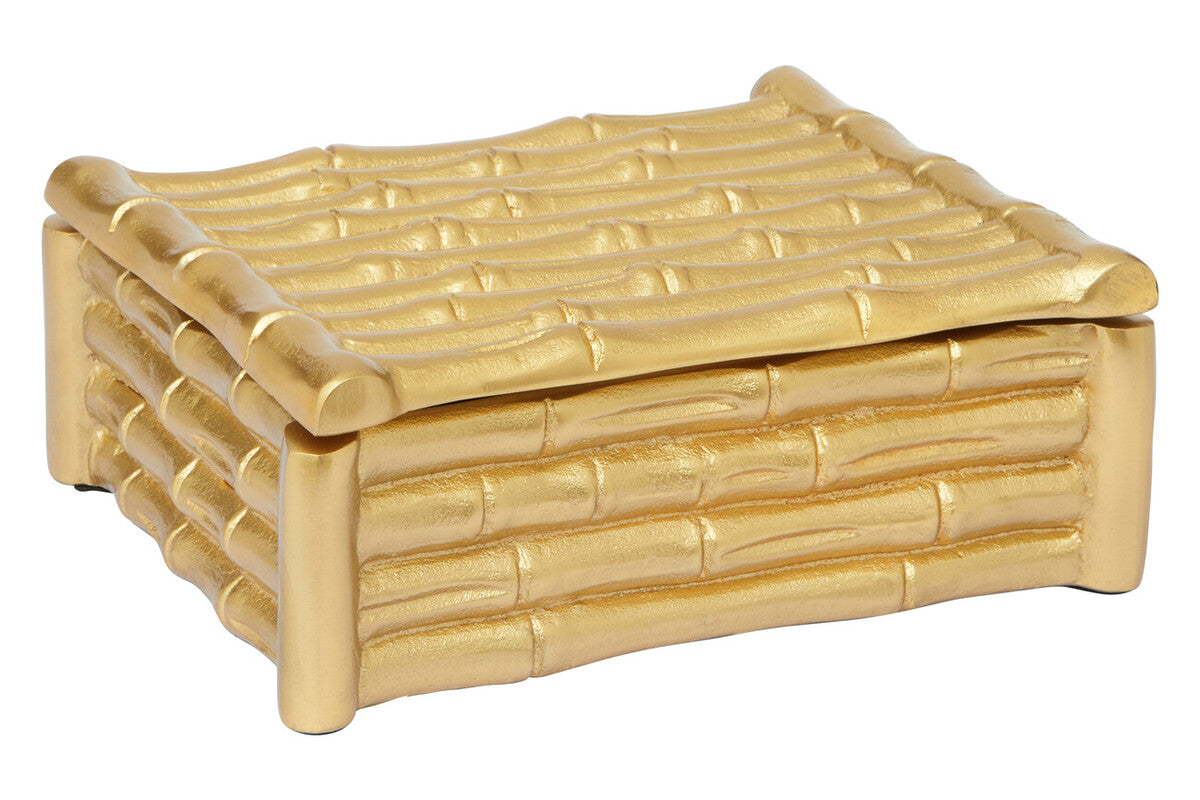 Hiba Small Gold Finish Bamboo Effect Trinket Box