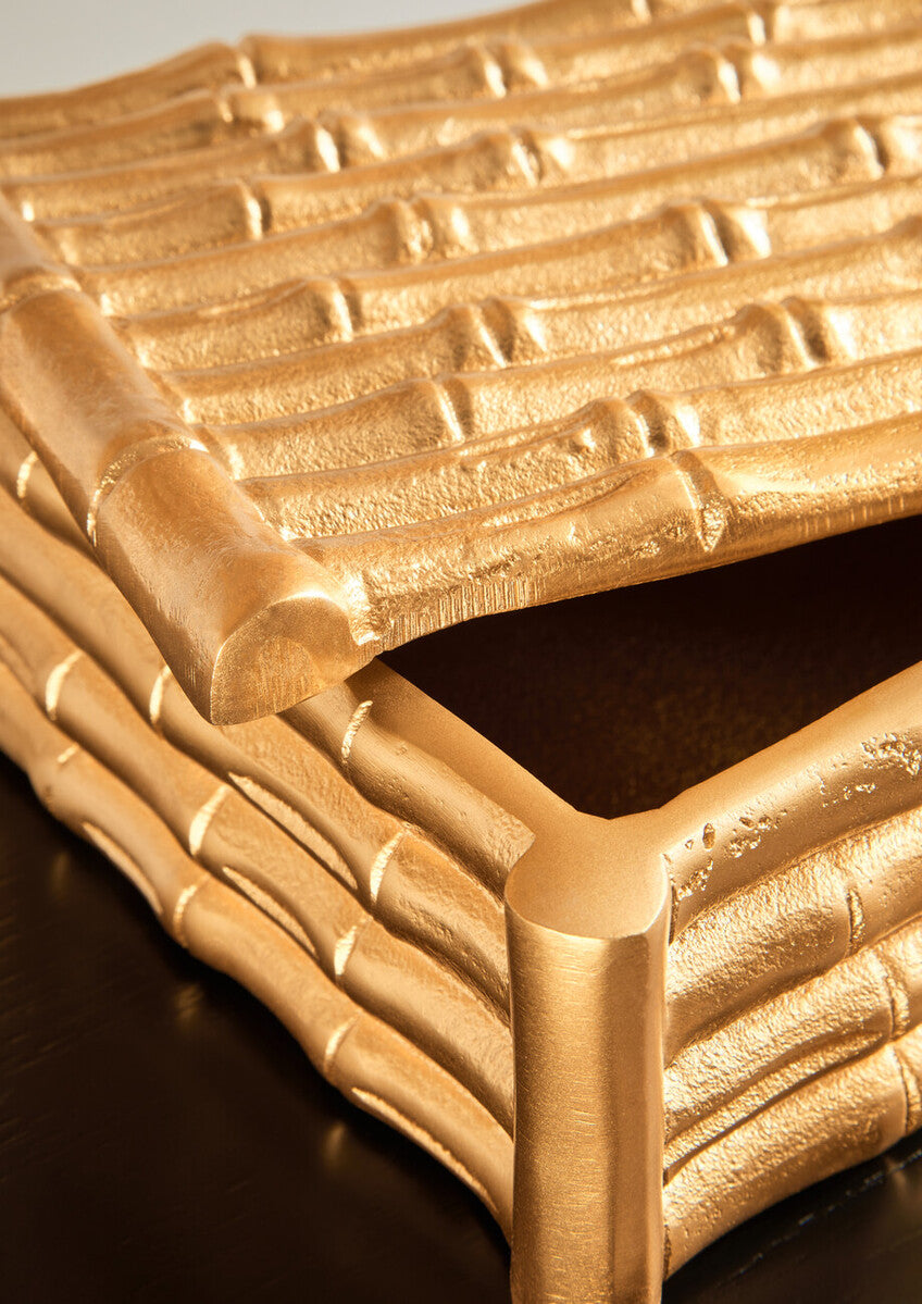 Hiba Large Gold Finish Bamboo Effect Trinket Box