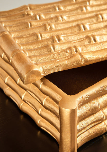 Hiba Large Gold Finish Bamboo Effect Trinket Box