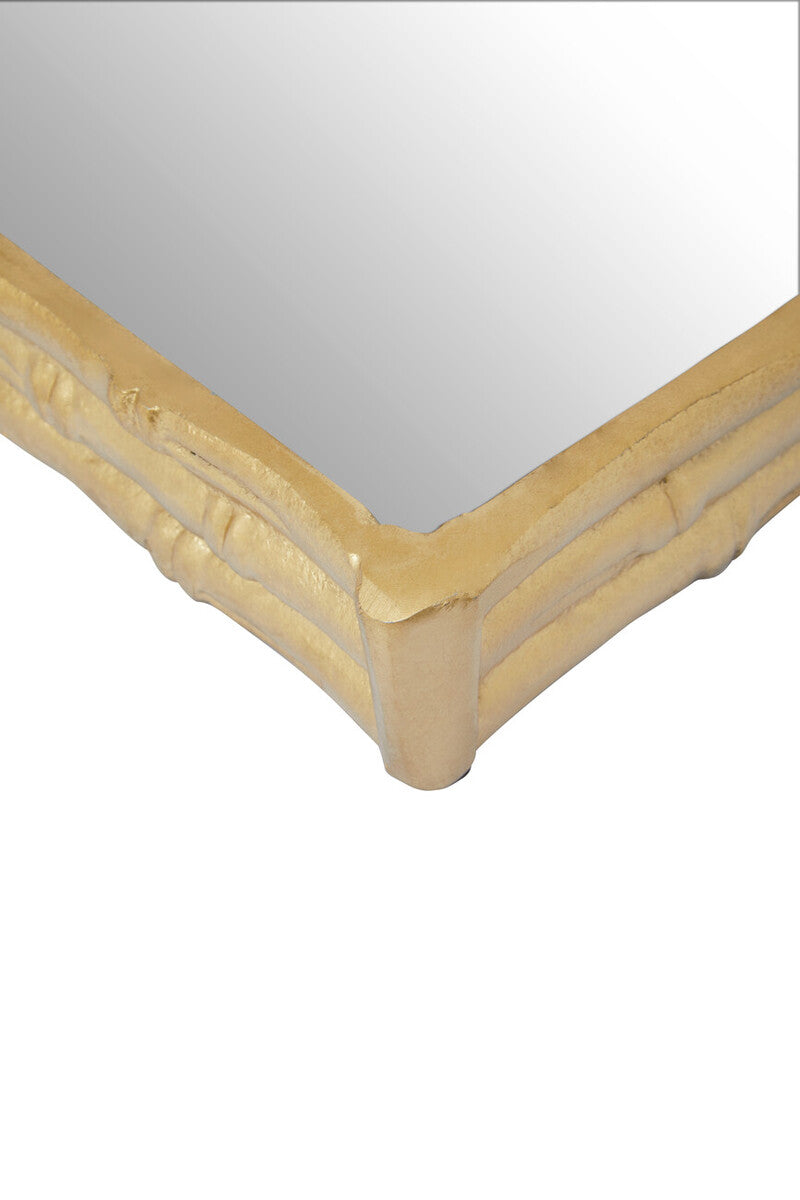 Hiba Gold Finish Bamboo Effect Mirrored Tray