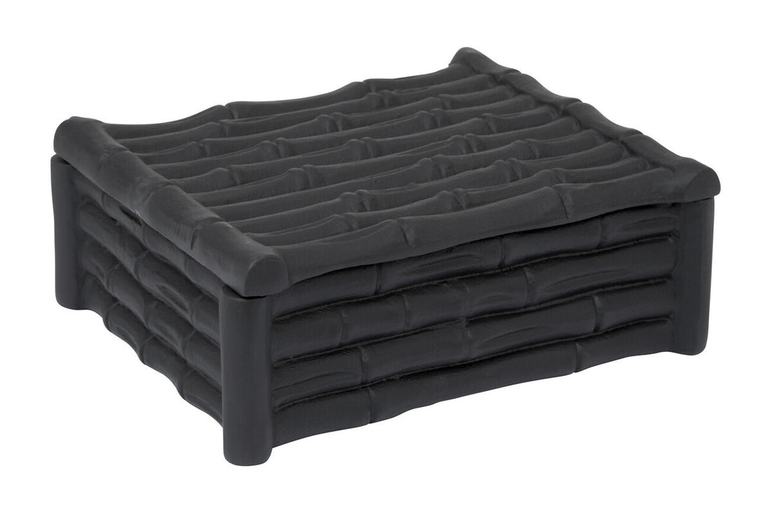 Hiba Small Black Finish Bamboo Effect Trinket Box