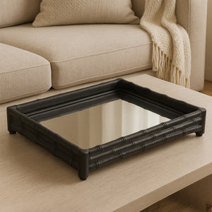 Black Finish Bamboo Effect Mirrored Tray | Hiba