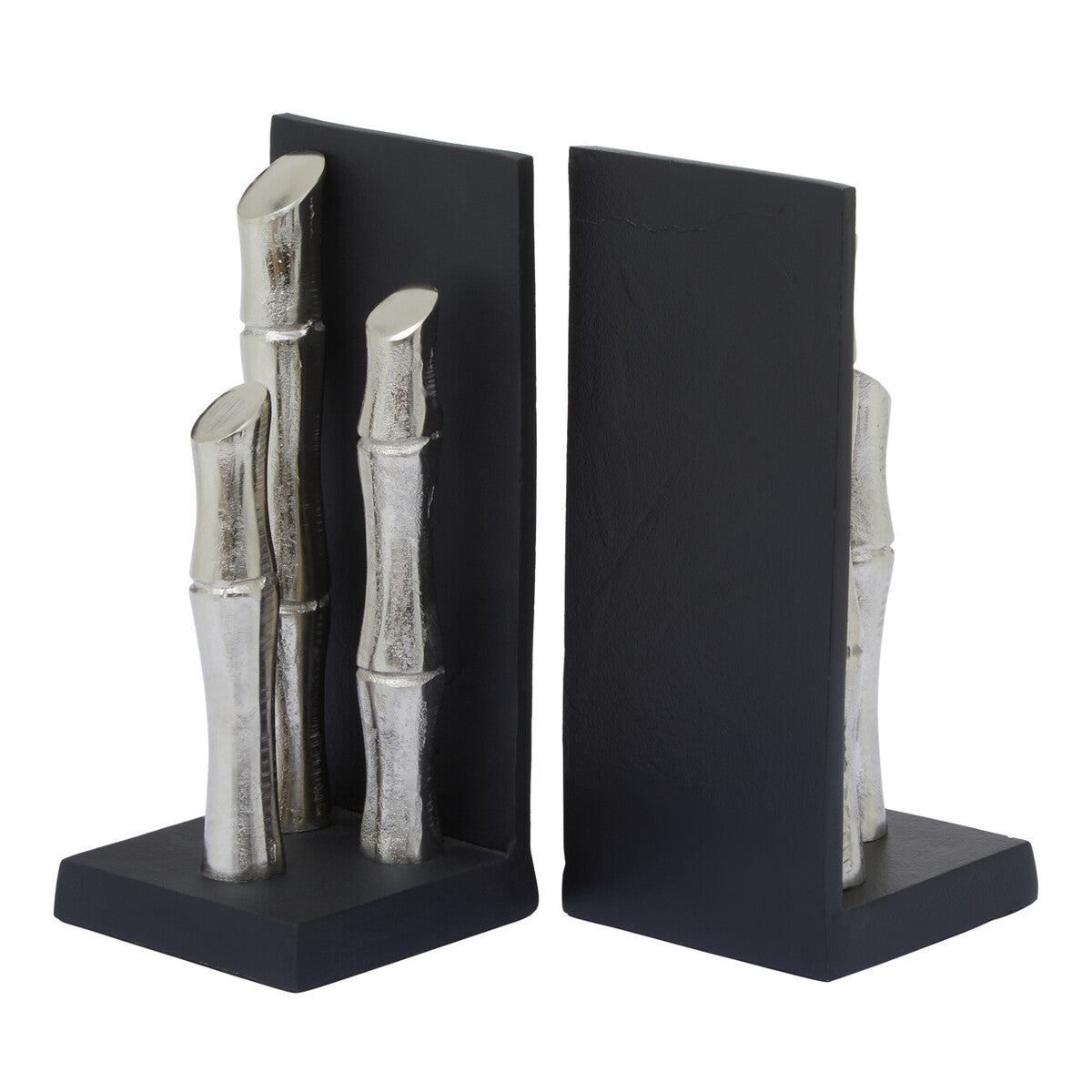 Hiba Set Of Two Silver Finish Bamboo Effect Bookends