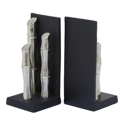 Hiba Set Of Two Silver Finish Bamboo Effect Bookends