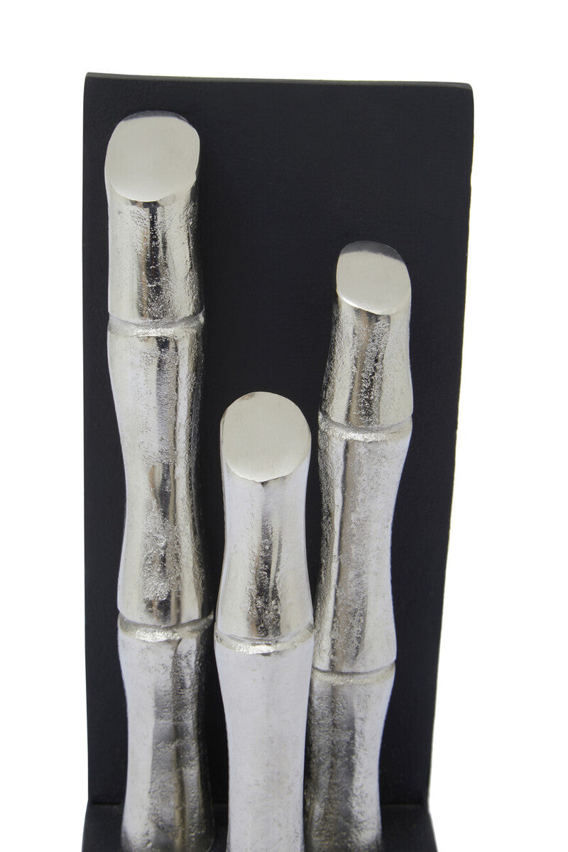 Hiba Set Of Two Silver Finish Bamboo Effect Bookends