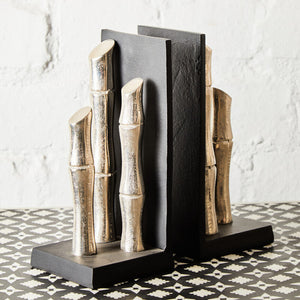 Hiba Set Of Two Silver Finish Bamboo Effect Bookends