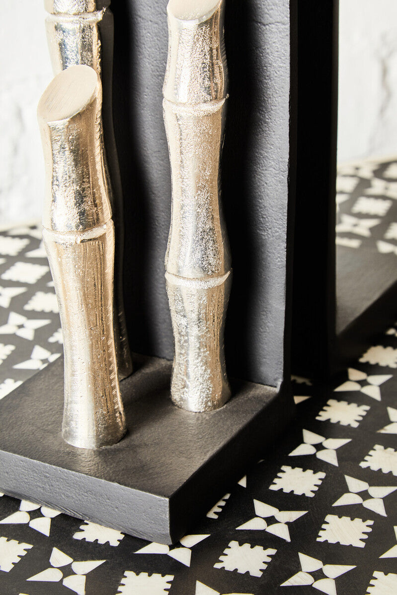 Hiba Set Of Two Silver Finish Bamboo Effect Bookends