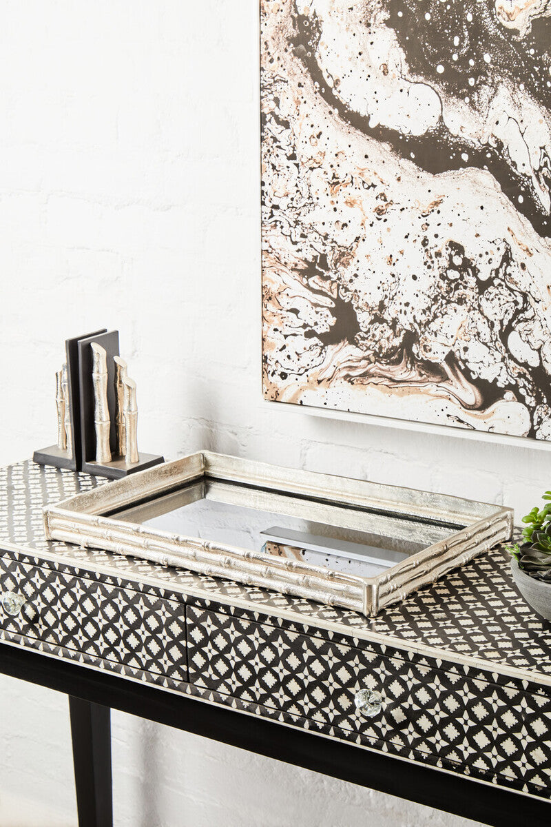 Hiba Set Of Two Silver Finish Bamboo Effect Bookends