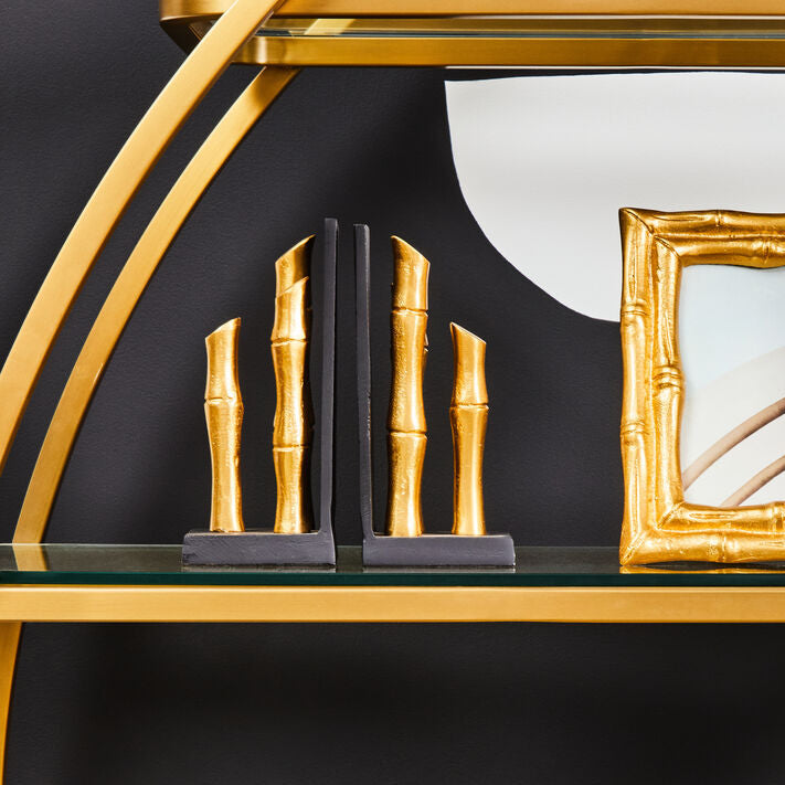Hiba Set Of Two Gold Finish Bamboo Effect Bookends