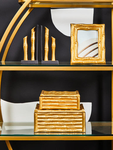 Hiba Set Of Two Gold Finish Bamboo Effect Bookends