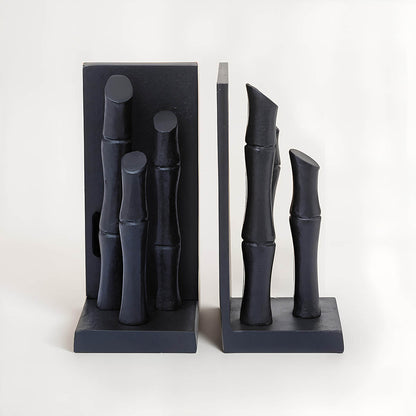 Hiba Set Of Two Black Finish Bamboo Effect Bookends