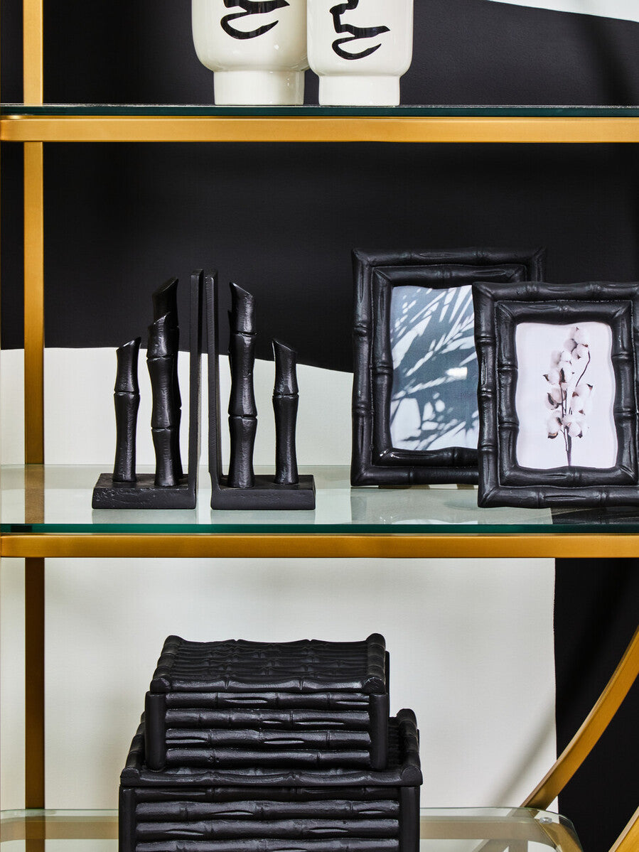 Hiba Set Of Two Black Finish Bamboo Effect Bookends