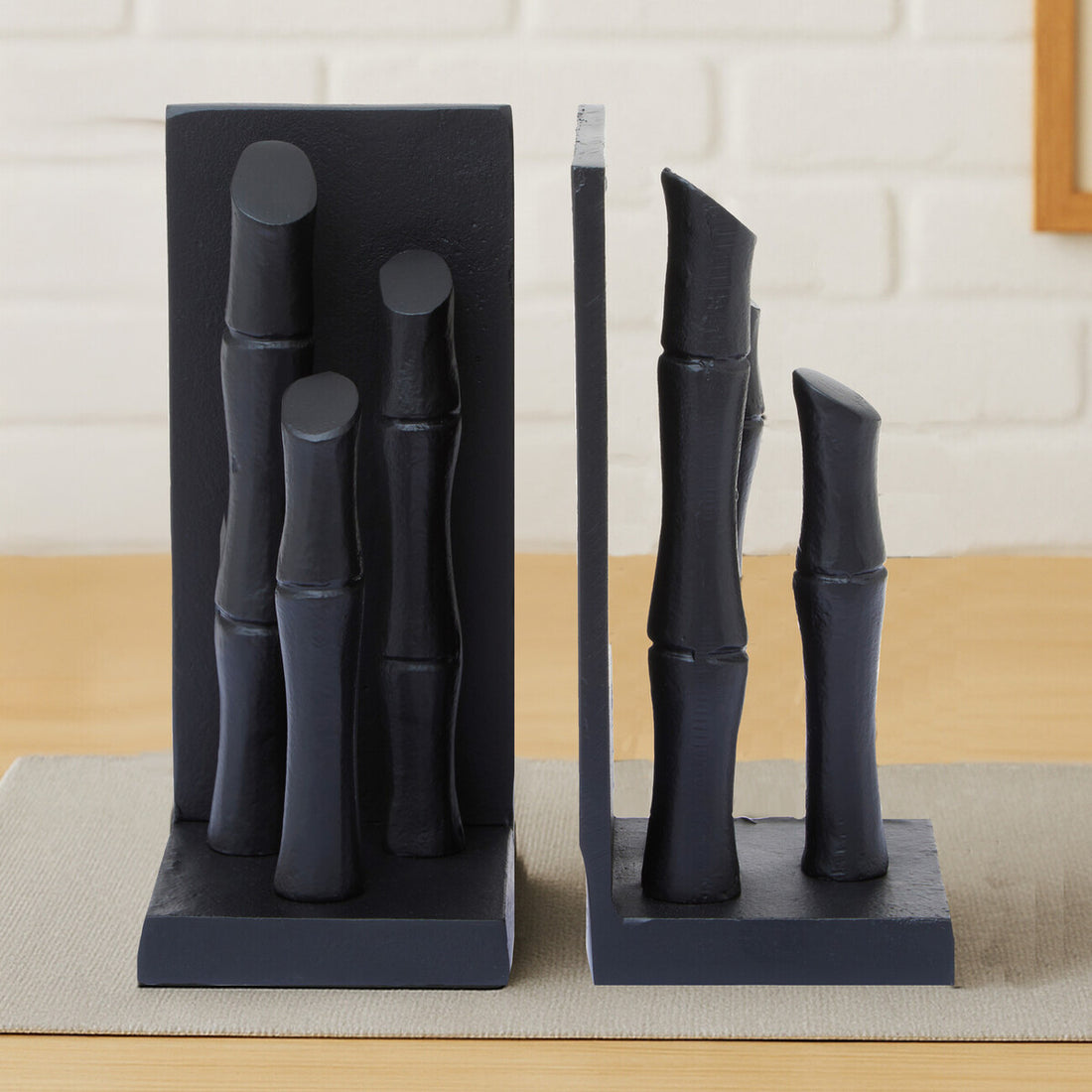 Hiba Set Of Two Black Finish Bamboo Effect Bookends