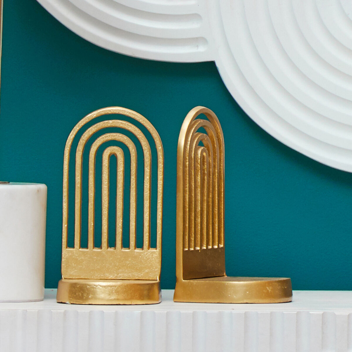 Rubi Set Of Two Gold Finish Arched Bookends