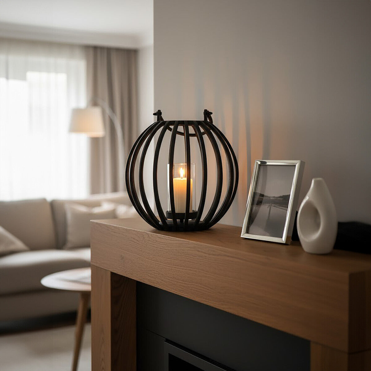 Aura Large Matte Black Finish Lantern