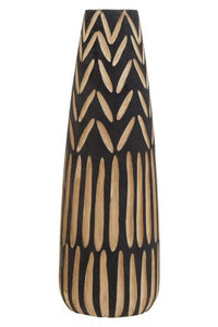 Arlo Large Wooden Engraved Vase In Black And Natural