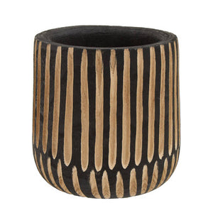 Arlo Large Engraved Natural And Black Wooden Planter