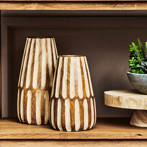 Arlo Brown and Natural Large Engraved Wood Vase