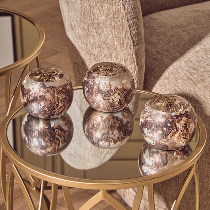 Garan Set of 3 Brown Marble Effect Tealight Holders