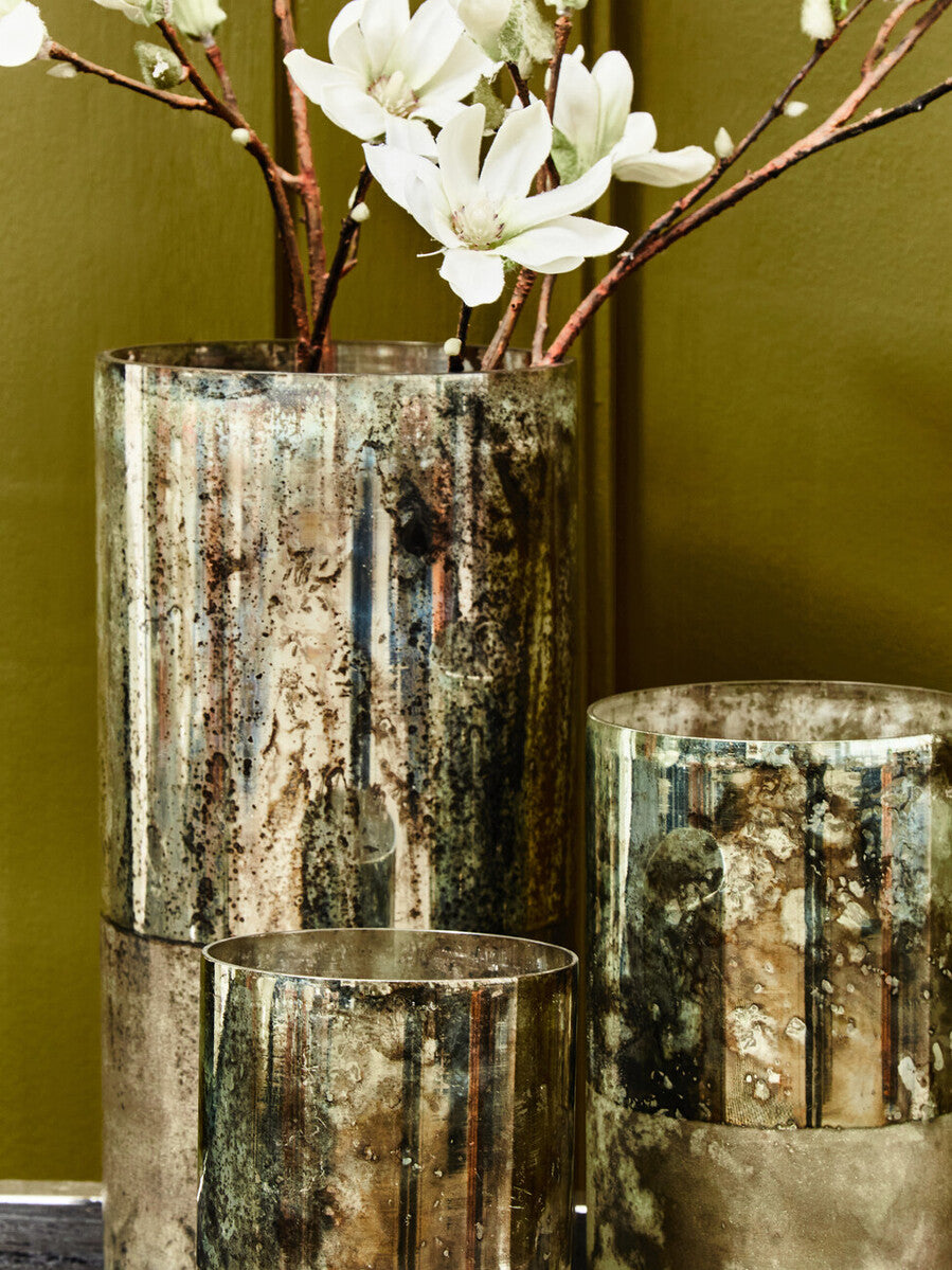 Gaia Medium Glass Vase in Metallic Antique Finish