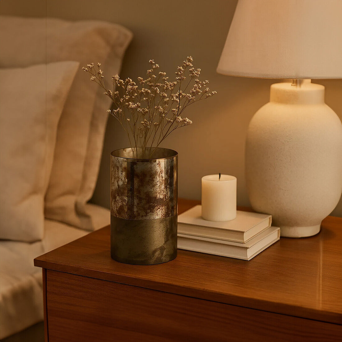 Gaia Medium Glass Vase in Metallic Antique Finish