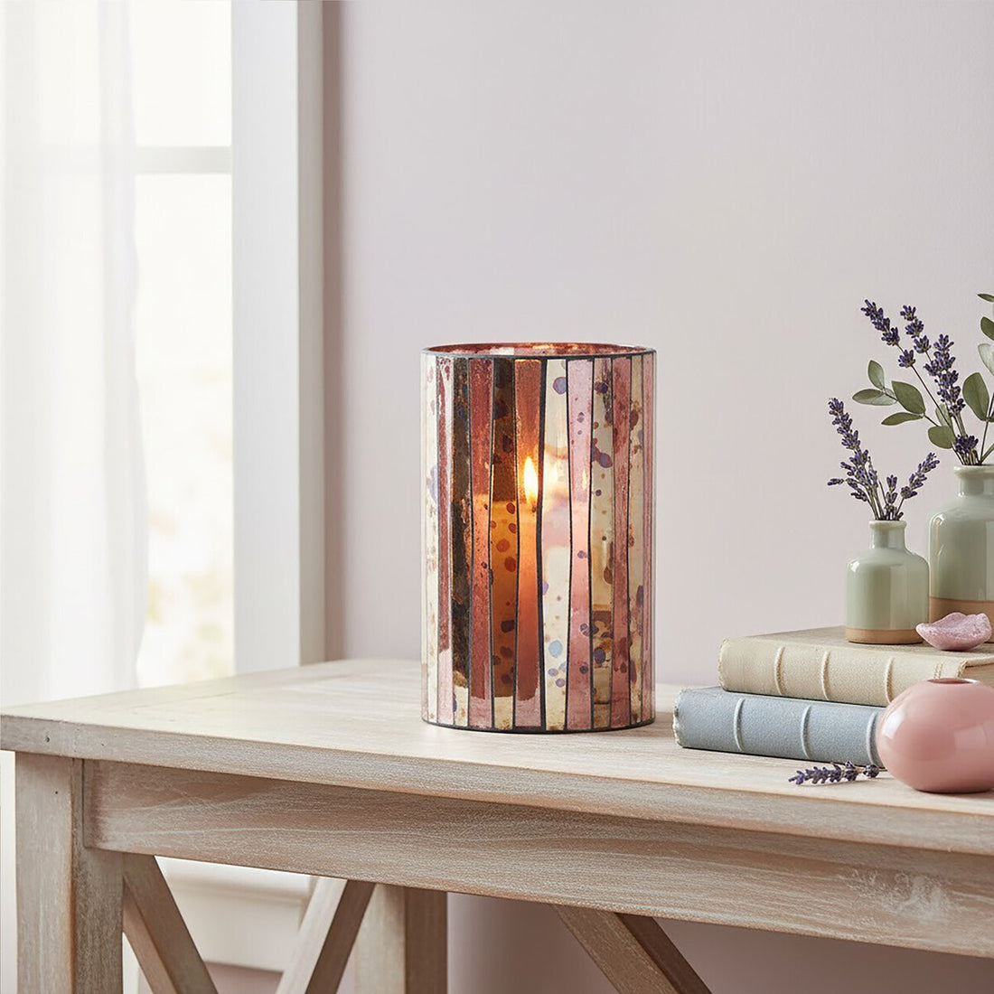 Gaia Pink Antique Finish Large Candle Holder