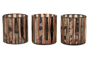 Gaia Set Of 3 Pink Antique Finish Glass Tealight Holders