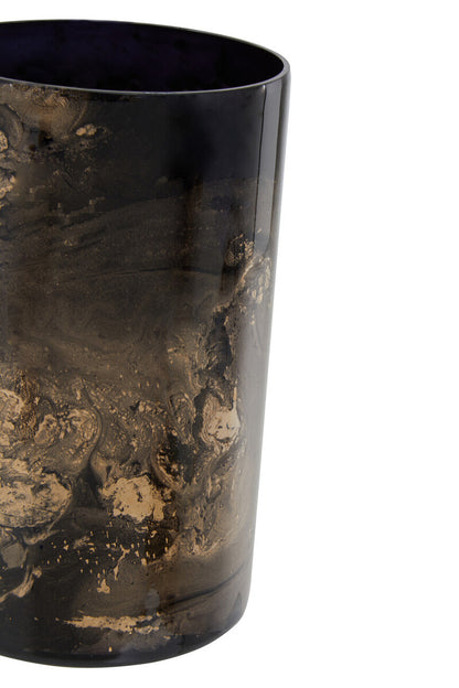 Gaia Black And Gold Marble Effect Large Candle Holder