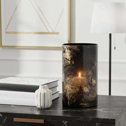 Gaia Black And Gold Marble Effect Large Candle Holder