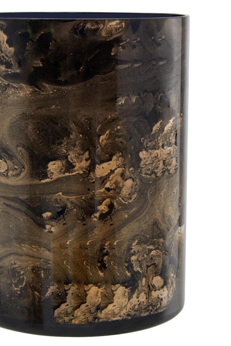 Gaia Black And Gold Marble Effect Small Candle Holder