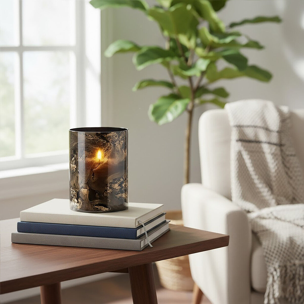 Gaia Black And Gold Marble Effect Small Candle Holder