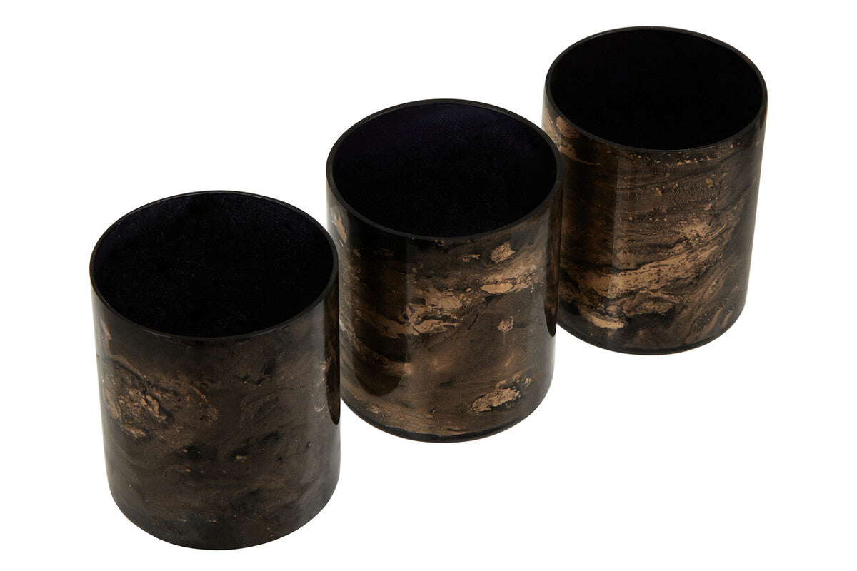 Gaia Set Of 3 Black And Gold Tealight Holders