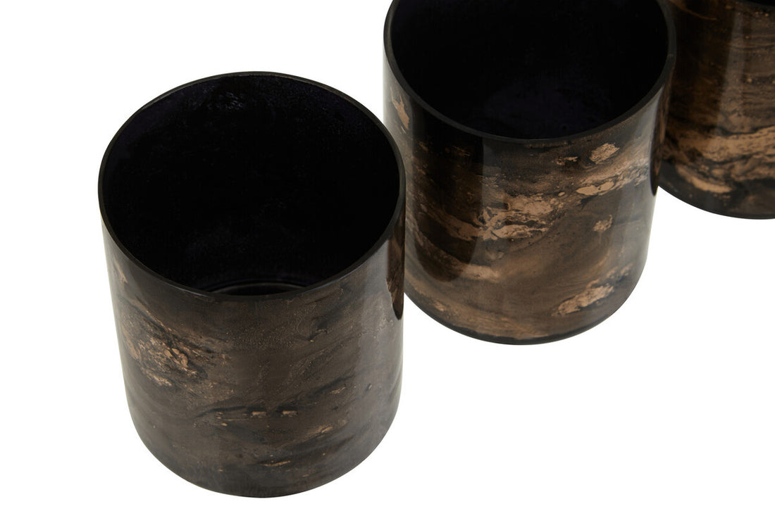 Gaia Set Of 3 Black And Gold Tealight Holders