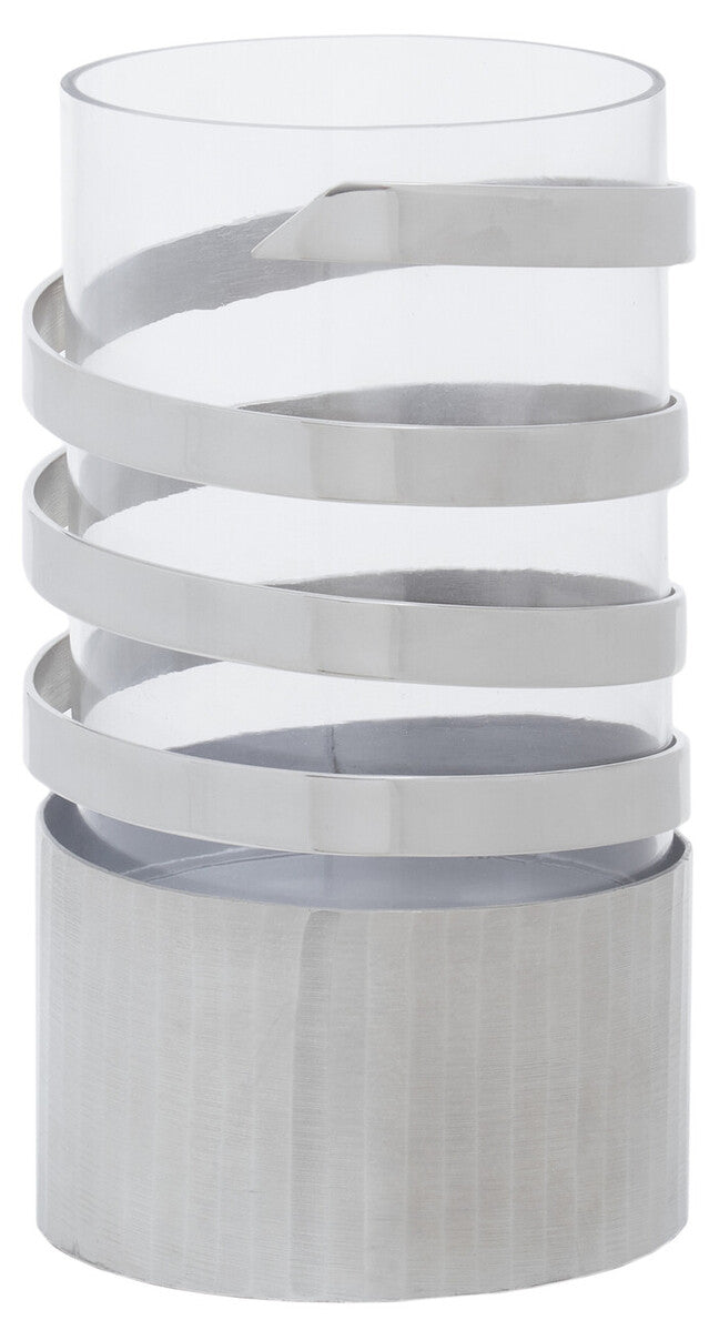 Amreli Large Vertical Textured Silver Metal Hurricane Candle Holder