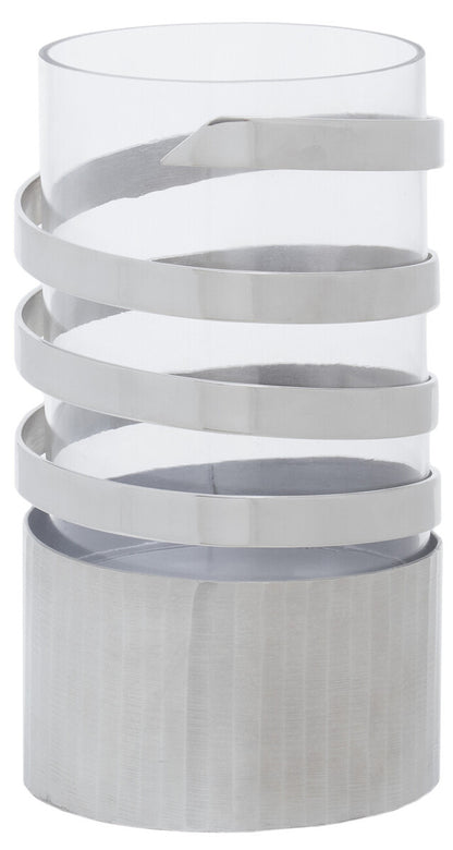 Amreli Large Vertical Textured Silver Metal Hurricane Candle Holder