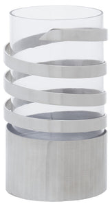 Amreli Large Vertical Textured Silver Metal Hurricane Candle Holder
