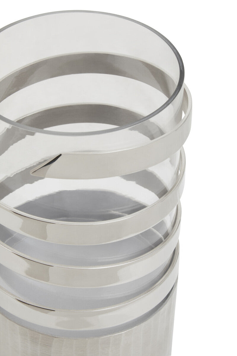 Amreli Large Vertical Textured Silver Metal Hurricane Candle Holder