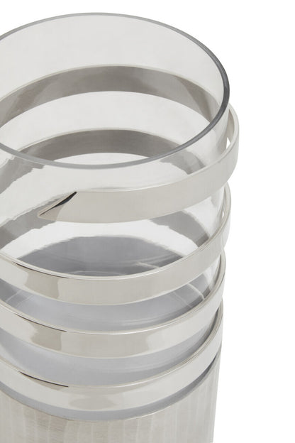 Amreli Large Vertical Textured Silver Metal Hurricane Candle Holder