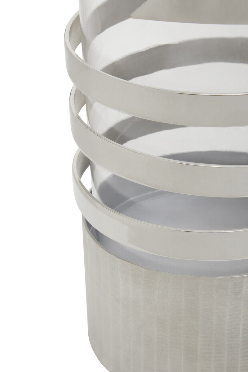 Amreli Large Vertical Textured Silver Metal Hurricane Candle Holder - Image 5