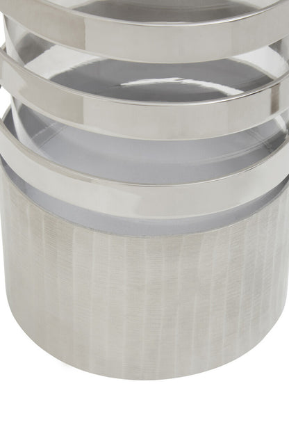 Amreli Large Vertical Textured Silver Metal Hurricane Candle Holder