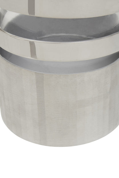 Amreli Small Vertical Textured Silver Metal Hurricane Candle Holder.