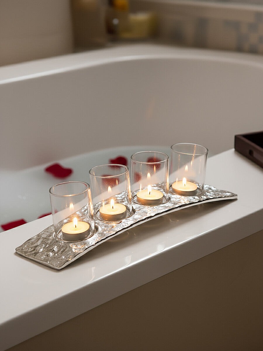 Akola Curved 4 Tealight Holder in Silver - Image 4