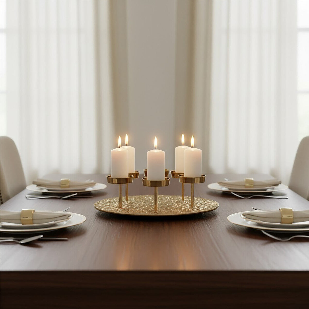 Akola Gold Round Six Pillar Candle Holder