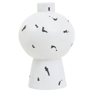White vase with black abstract patterns on a white background