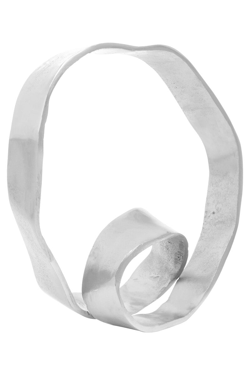 Silver ring with a modern design on a white background