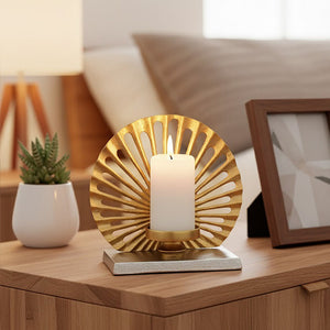 Small Two Toned Silver and Gold Finish Candle Holder | Dion