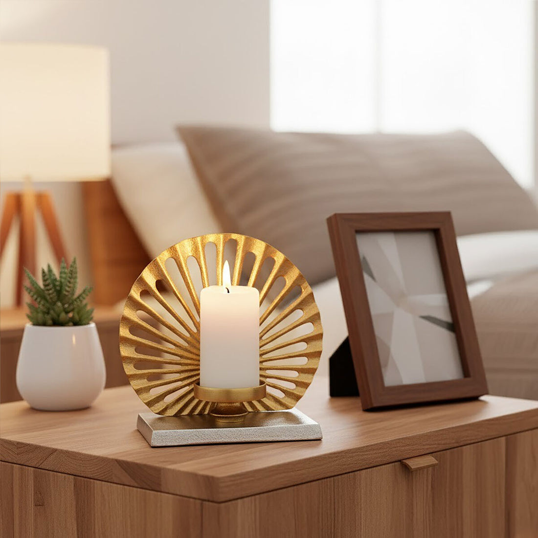 Dion Small Two Toned Silver and Gold Finish Candle Holder